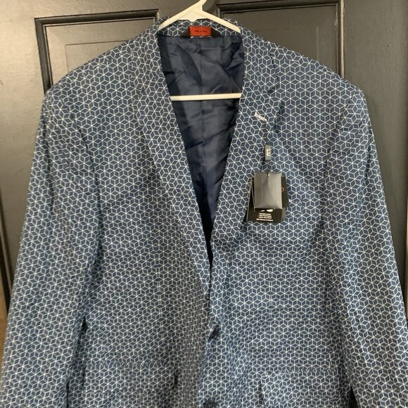 NEW Linea Uomo 46L Blue White Striped Cotton 2 Button Jacket Sport Blazer - Picture 2 of 13